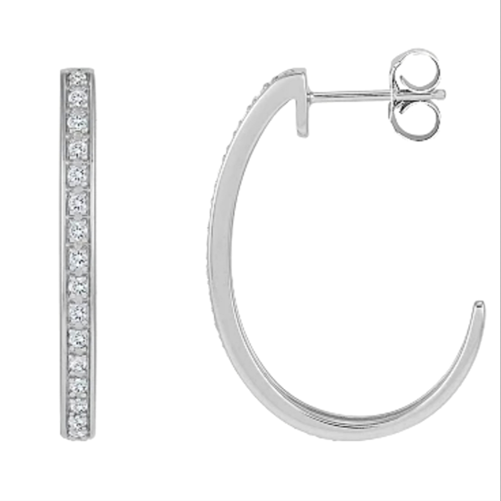NEW Sterling Silver 1/2 Carat T.W. Diamond C Hoop Earrings